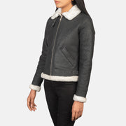
Sherilyn B-3 Preto Jaqueta Bomber de Couro para Mulher – alternate product view 2