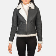 
Sherilyn B-3 Preto Jaqueta Bomber de Couro para Mulher – alternate product view 4