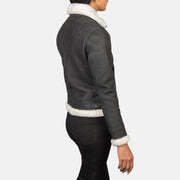 
Sherilyn B-3 Preto Jaqueta Bomber de Couro para Mulher – alternate product view 5