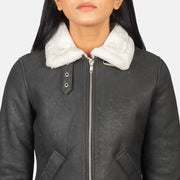 
Sherilyn B-3 Preto Jaqueta Bomber de Couro para Mulher – alternate product view 6