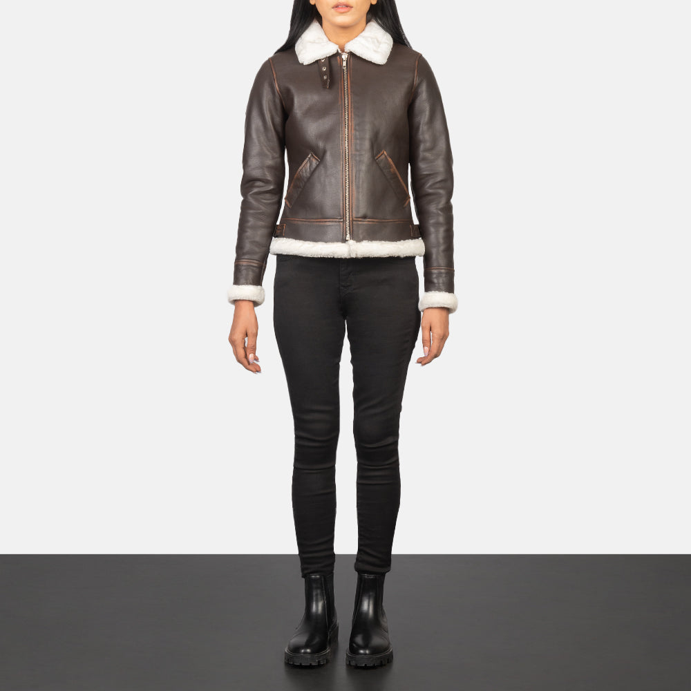 
Sherilyn B-3 Preto Jaqueta Bomber de Couro para Mulher – alternate product view 3
