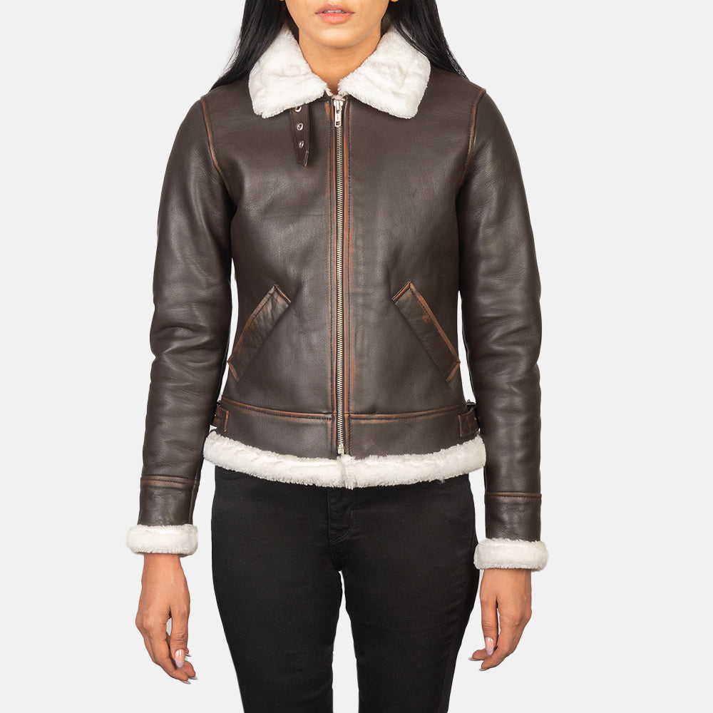 
Sherilyn B-3 Preto Jaqueta Bomber de Couro para Mulher – alternate product view 4
