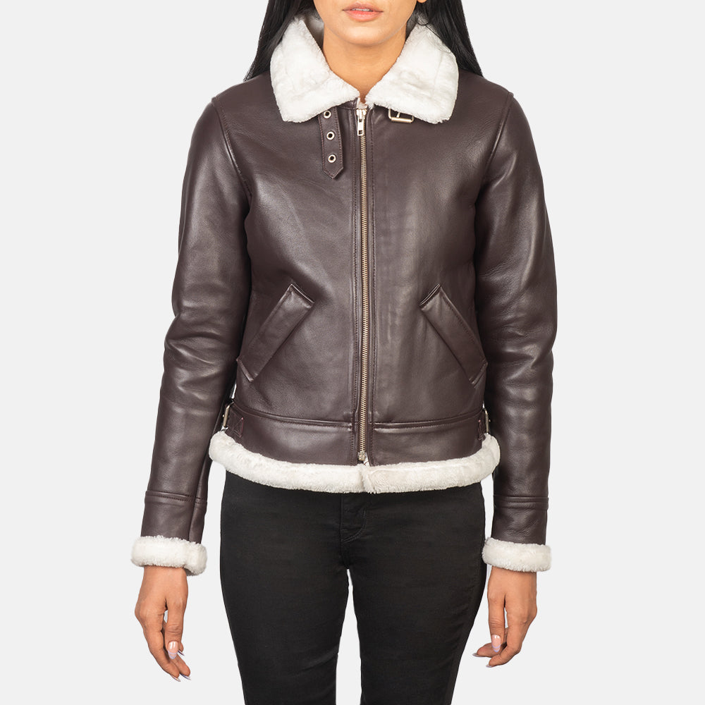 
Sherilyn B-3 Preto Jaqueta Bomber de Couro para Mulher – alternate product view 4