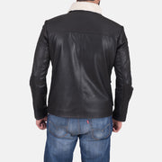 
Snow Cole Preto Jaqueta de Couro para Homem - Vista lateral mostrando o corte ergonómico de mangas