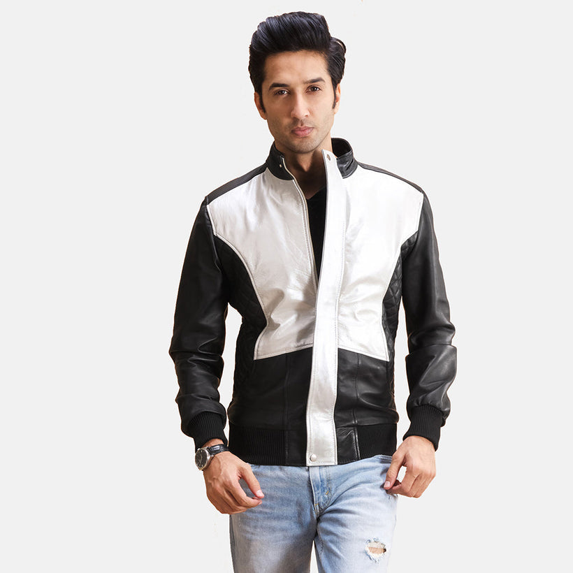 Spade Silver Preto Blusão Bomber de Couro para Homem