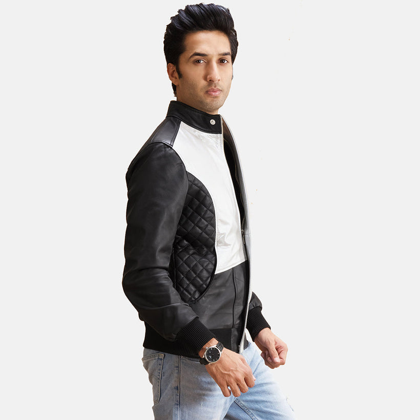 Spade Silver Preto Blusão Bomber de Couro para Homem