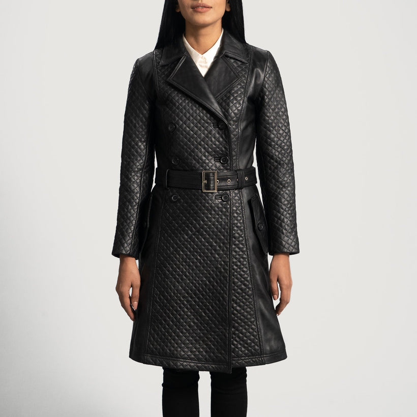 Sweet Susan Preto Trench Casaco de Couro de Couro de Couro para Mulher