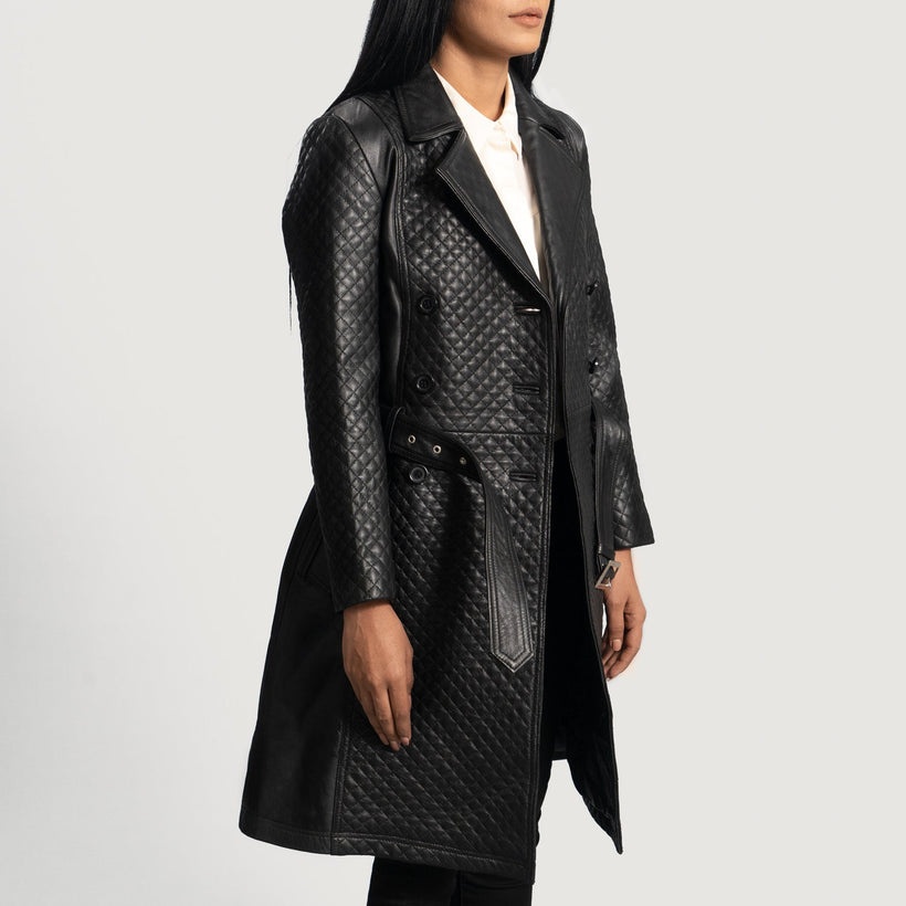 Sweet Susan Preto Trench Casaco de Couro de Couro de Couro para Mulher
