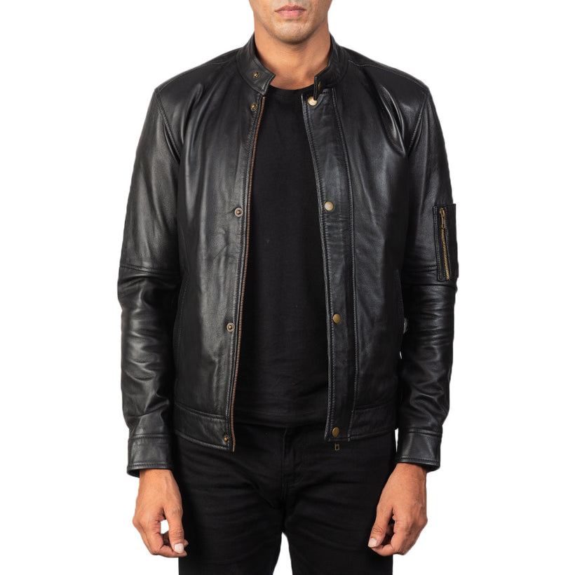 Tea House Preto Jaqueta Biker de Couro para Homem