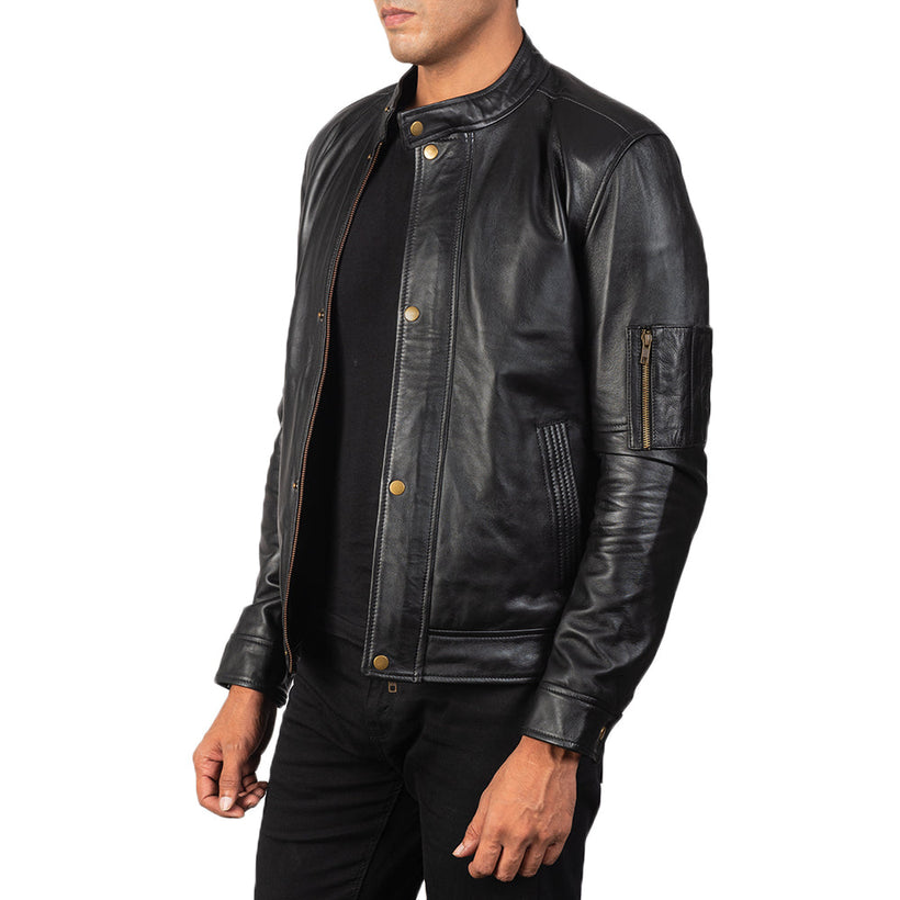 Tea House Preto Jaqueta Biker de Couro para Homem