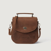 
The Sandra Vintage Caramelo Leather Saddle Bag For Women in Tan Full Grain Naturally Milled Cowhide Leather. - Full Exterior Vista frontal e silhueta ajustada | Comprar online