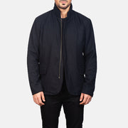Men's Thomas Preto Wool Blusão de Couro para Homem in Black Synthetic Wool - Front Profile View &amp; Tailored Silhouette | Buy Online