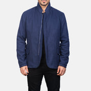 Men's Thomas Azul Wool Blusão de Couro para Homem in Navy Blue Synthetic Wool - Front Profile View &amp; Tailored Silhouette | Buy Online