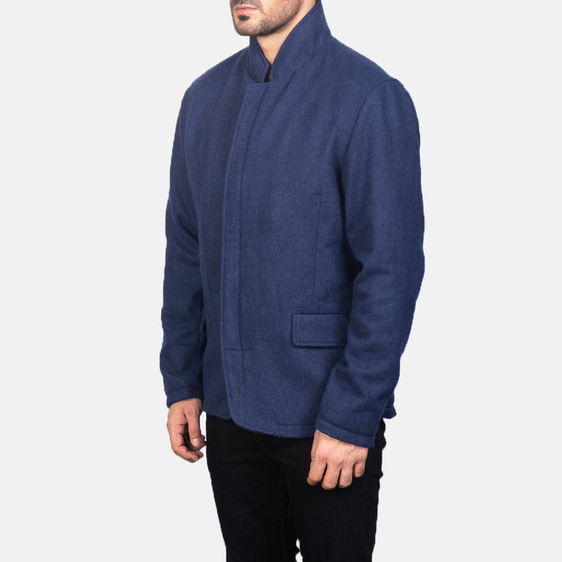 Thomas Azul Wool Jaqueta de Couro para Homem