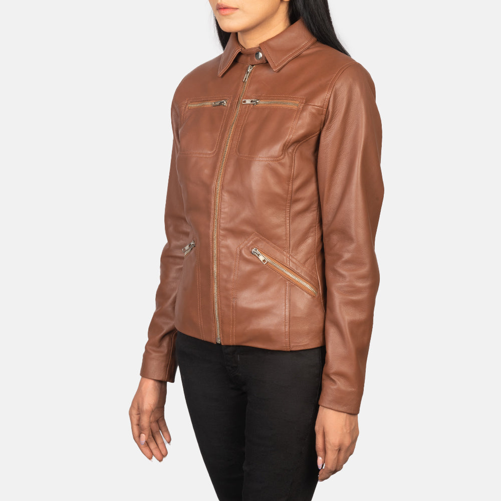 Tomachi Vermelho Blusão de Couro para Mulher – alternate product view 2