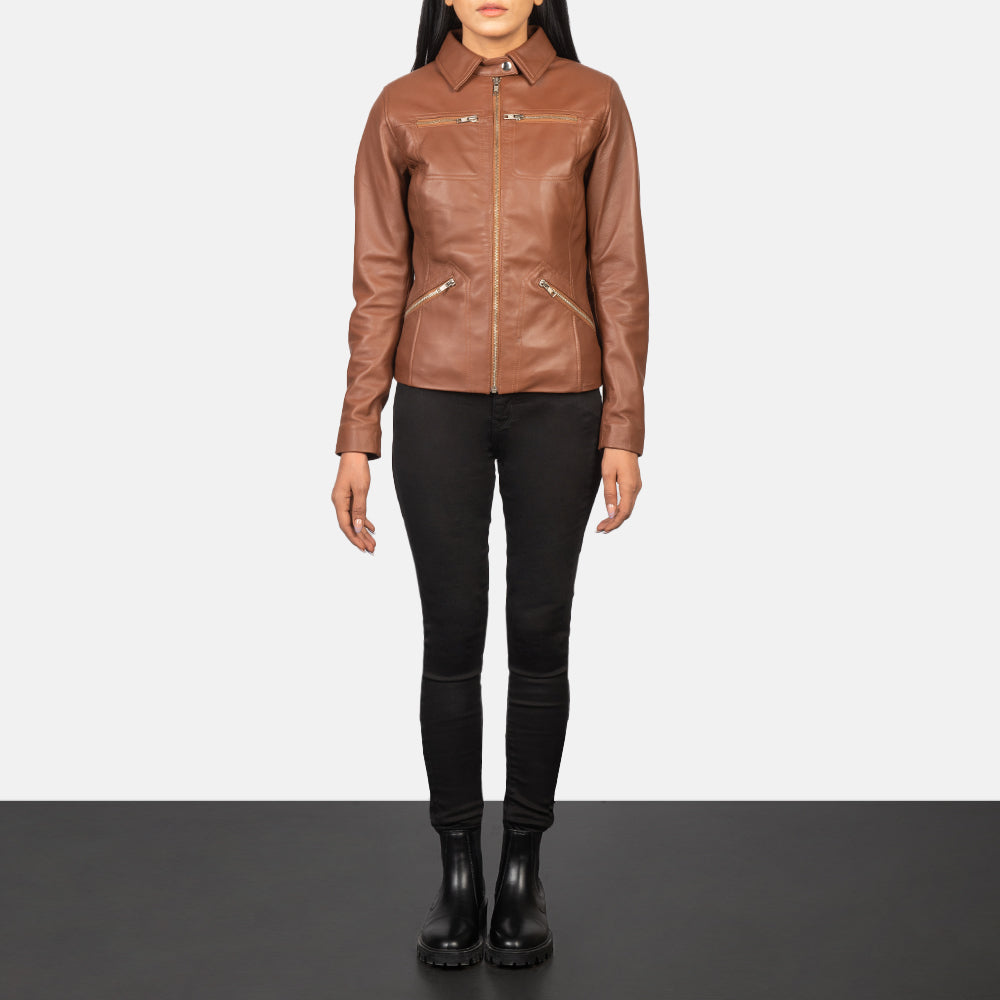 Tomachi Vermelho Blusão de Couro para Mulher – alternate product view 3