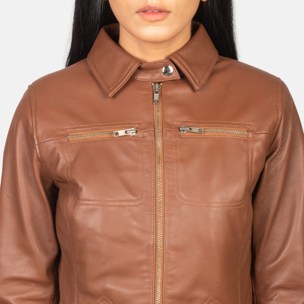 Tomachi Vermelho Blusão de Couro para Mulher – alternate product view 6