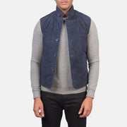 Men's Tony Azul Suede Vest para Homem in Blue Goatskin Suede - Front Profile View &amp; Tailored Silhouette | Buy Online