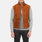 Men's Tony Castanho Suede Vest para Homem in Brown Goatskin Suede - Front Profile View &amp; Tailored Silhouette | Buy Online
