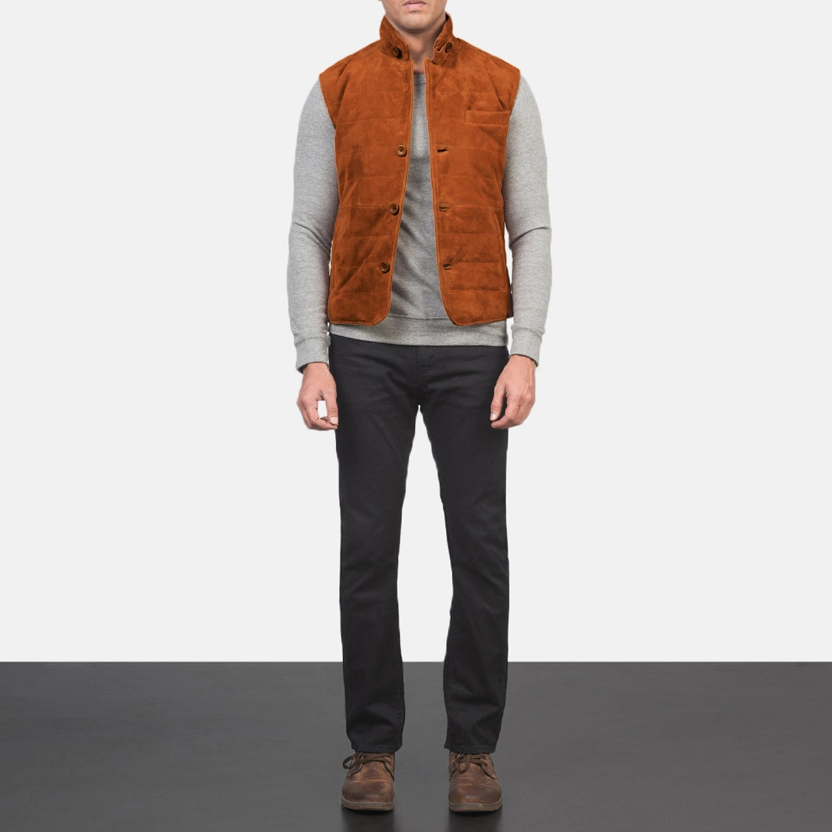 Men's Tony Castanho Suede Vest para Homem - Lateral Side Profile View Showing Sleeve Cut &amp; Athletic Taper Fit