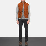 Men's Tony Castanho Suede Vest para Homem - Lateral Side Profile View Showing Sleeve Cut &amp; Athletic Taper Fit