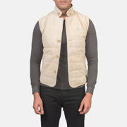 Men's Tony Off-White Suede Vest para Homem in Off-White Goatskin Suede - Front Profile View &amp; Tailored Silhouette | Buy Online