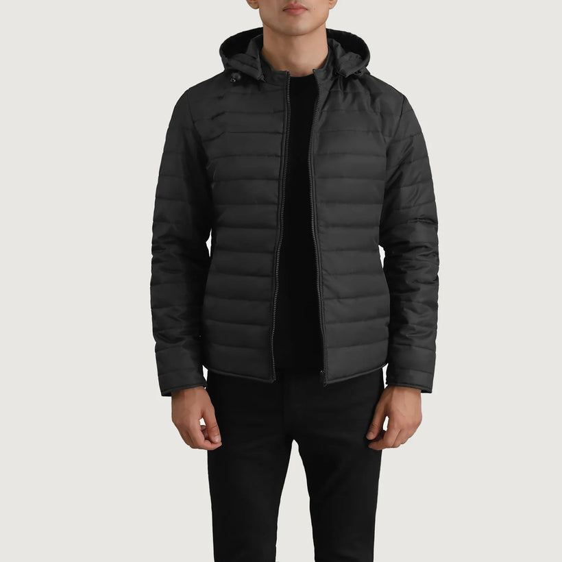 Tyler Preto Hooded Puffer Jaqueta de Couro para Homem