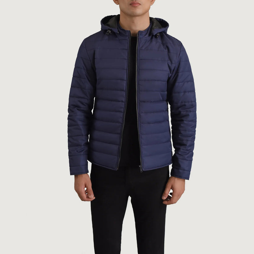 Tyler Azul Hooded Puffer Jaqueta de Couro para Homem