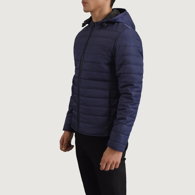 Tyler Azul Hooded Puffer Jaqueta de Couro para Homem