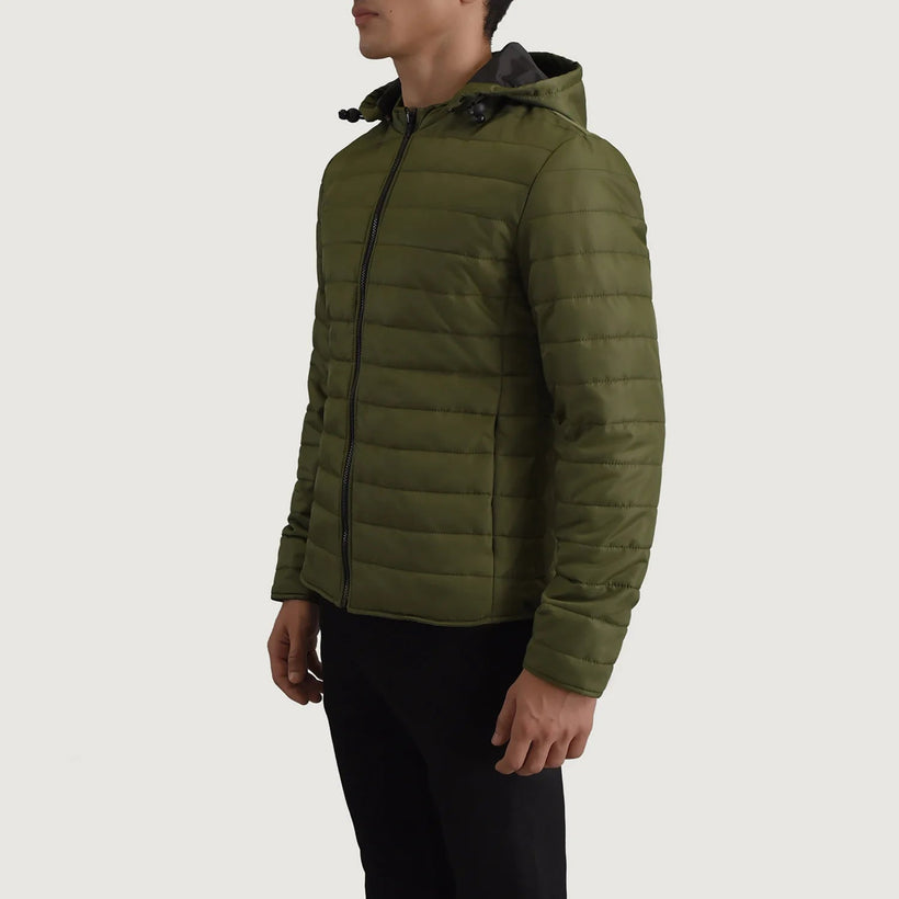 Tyler Verde Hooded Puffer Jaqueta de Couro para Homem