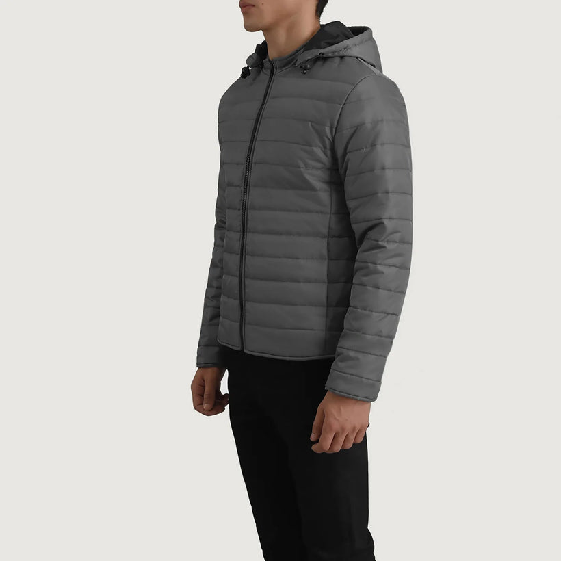 Tyler Grey Hooded Puffer Jaqueta de Couro para Homem