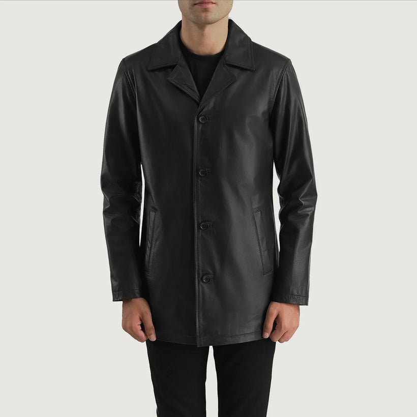 Urban Slate Preto Casaco de Couro para Homem