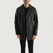 
Black Cowhide (Lt-071) leather Coat - Vista traseira com ombros definidos e bainha impecável