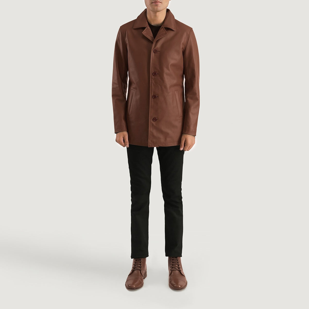 
Urban Slate Castanho Casaco em Couro para Homem - Vista lateral mostrando o corte ergonómico de mangas