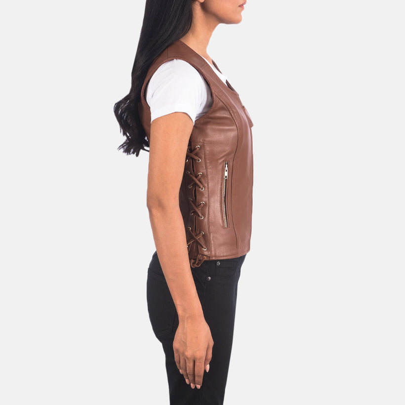 Vanda Castanho Leather Biker Vest para Mulher