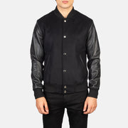 
Vista detalhada of Varsity & Snap Buttons Hardware on Vaxton Preto Hybrid Varsity Jaqueta de Couro para Homem