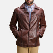 
Brown Sheepskin leather Coat - Vista traseira com ombros definidos e bainha impecável