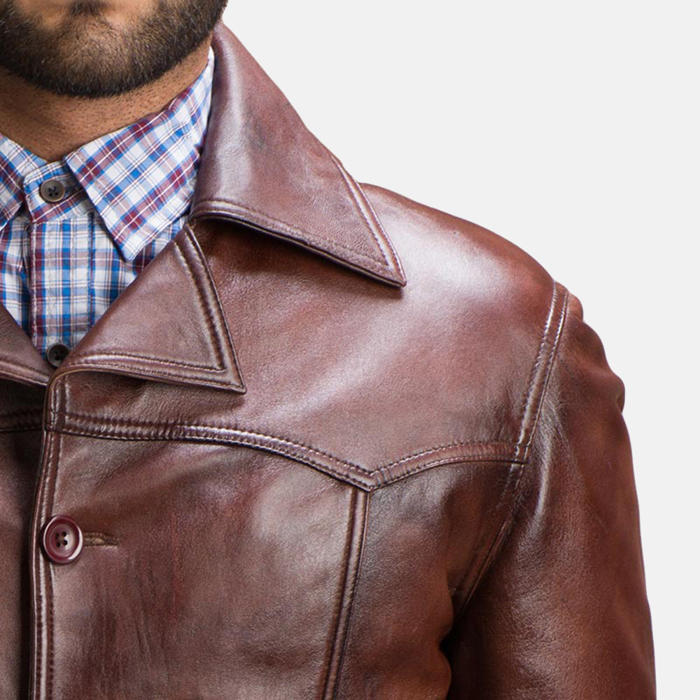 
Vincent Alley Castanho Jaqueta de Couro para Homem - Vista lateral mostrando o corte ergonómico de mangas