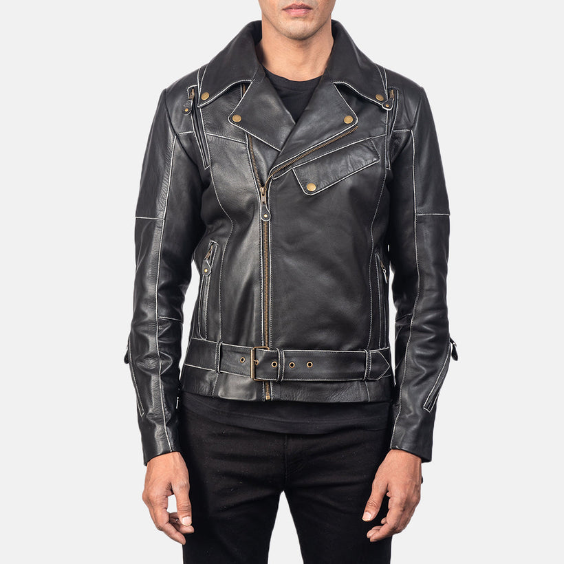 Vincent Preto Blusão Biker de Couro para Homem