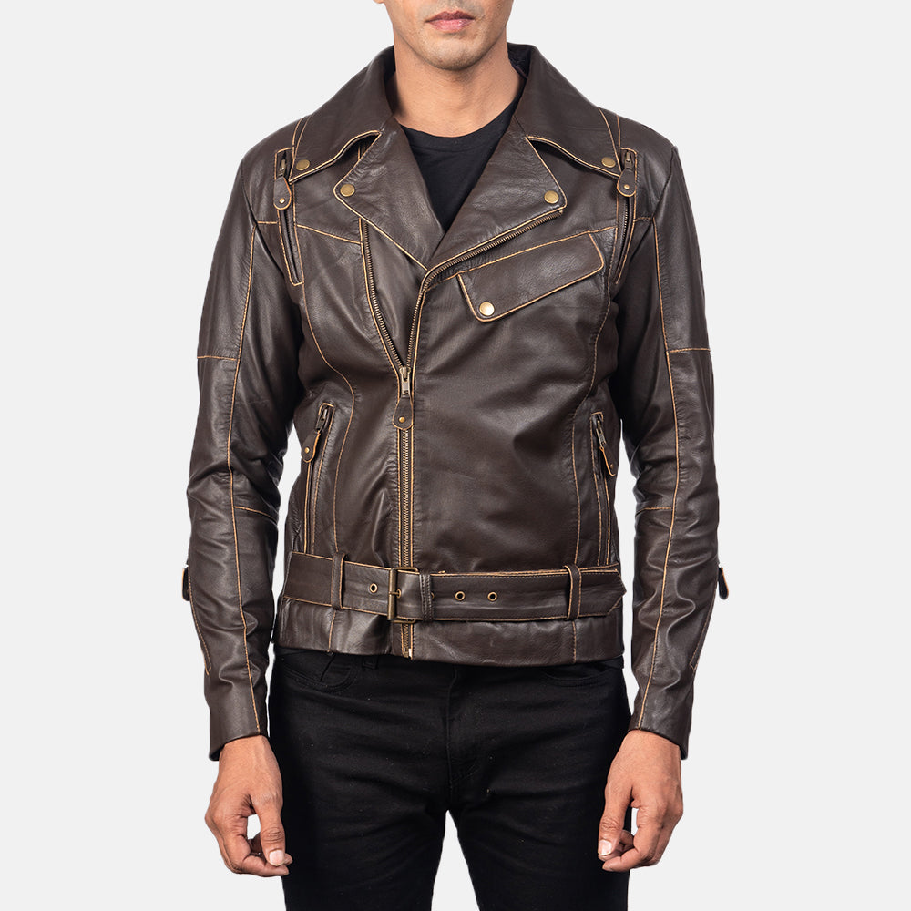 Vincent Preto Blusão Biker de Couro para Homem – alternate product view 3