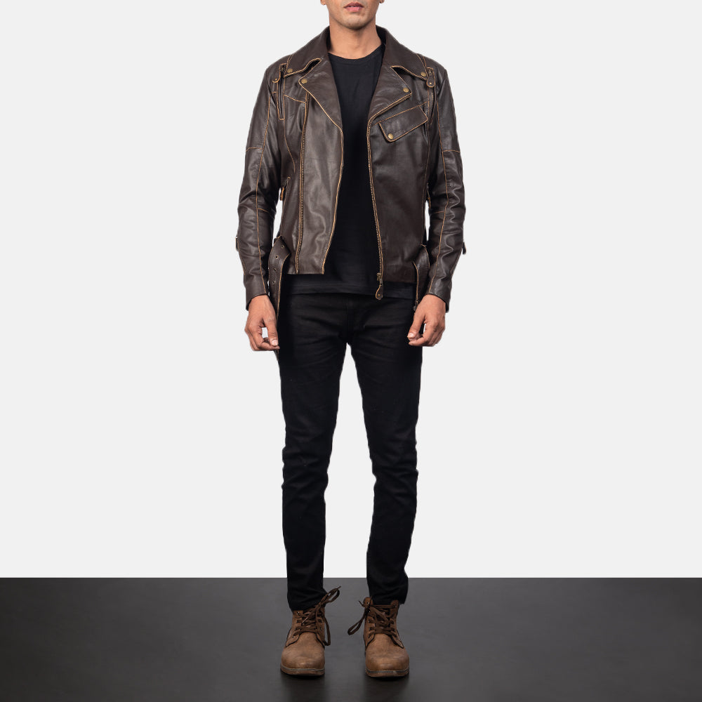 Vincent Preto Blusão Biker de Couro para Homem – alternate product view 4