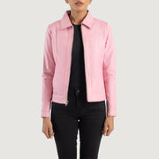 
Vixen Pink Classic Collar Leather Jacket in Pink Sheepskin Leather - Vista frontal e silhueta ajustada | Comprar online