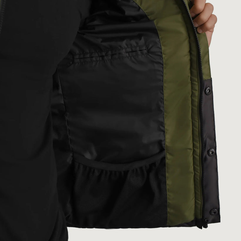 Wayne Preto & Verde Hooded Puffer Jaqueta de Couro para Homem