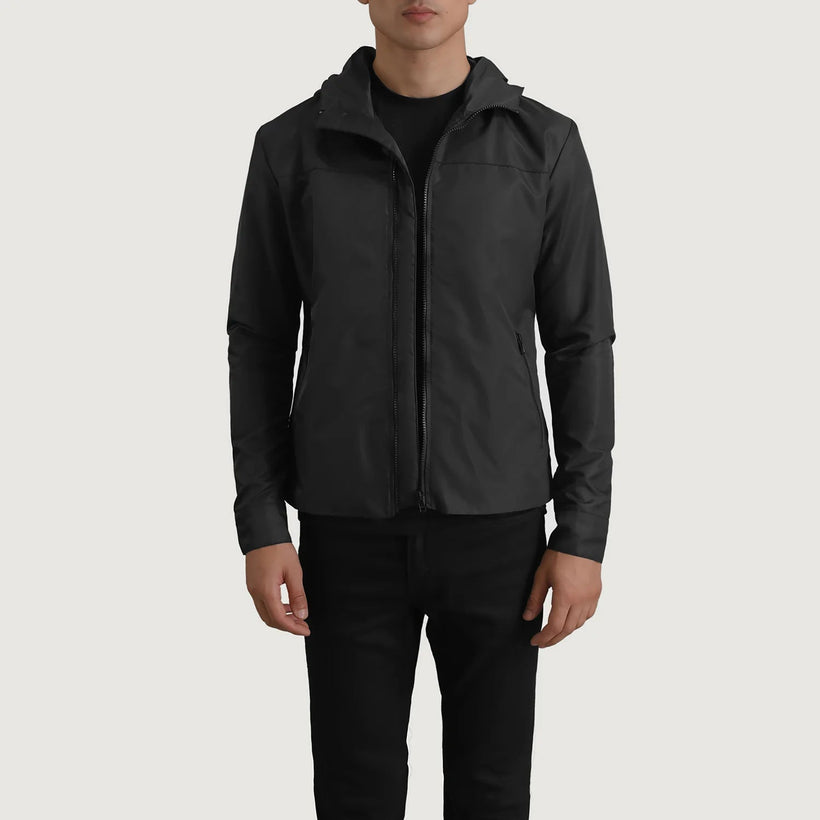 Wesley Preto Hooded Windbreaker Jaqueta de Couro para Homem