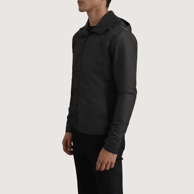 Wesley Preto Hooded Windbreaker Jaqueta de Couro para Homem
