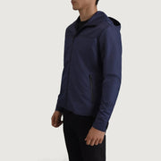 
Blue Full-Grain Leather Hooded Jacket - Vista traseira com ombros definidos e bainha impecável