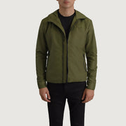 
Wesley Verde Hooded Windbreaker Jaqueta de Couro para Homem in Green Full-Grain Leather - Vista frontal e silhueta ajustada | Comprar online