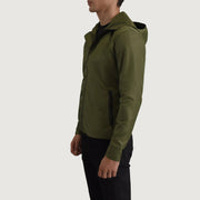 
Green Full-Grain Leather Hooded Jacket - Vista traseira com ombros definidos e bainha impecável