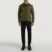 
Wesley Verde Hooded Windbreaker Jaqueta de Couro para Homem - Vista lateral mostrando o corte ergonómico de mangas