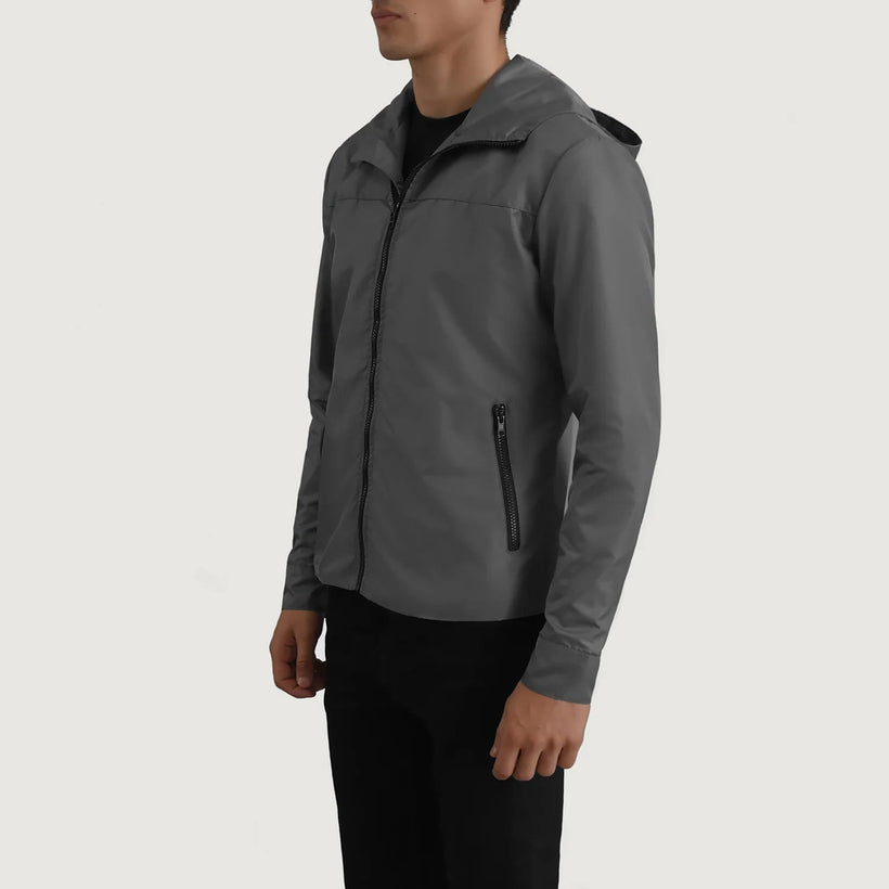 Wesley Grey Hooded Windbreaker Jaqueta de Couro para Homem